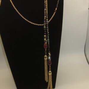 Extra Long Lariat Necklace with Glass & AB Crystals